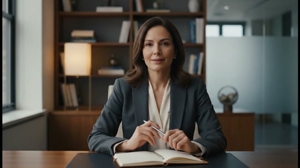 An interviewer at her desk