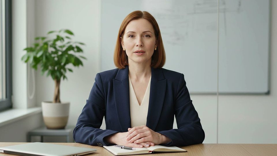 A client at a meeting table