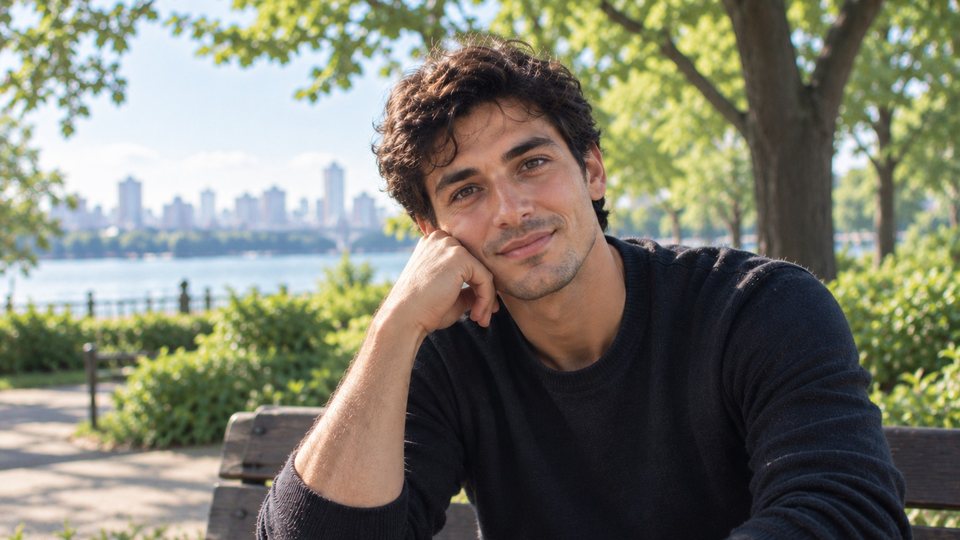 A young man listening in the park